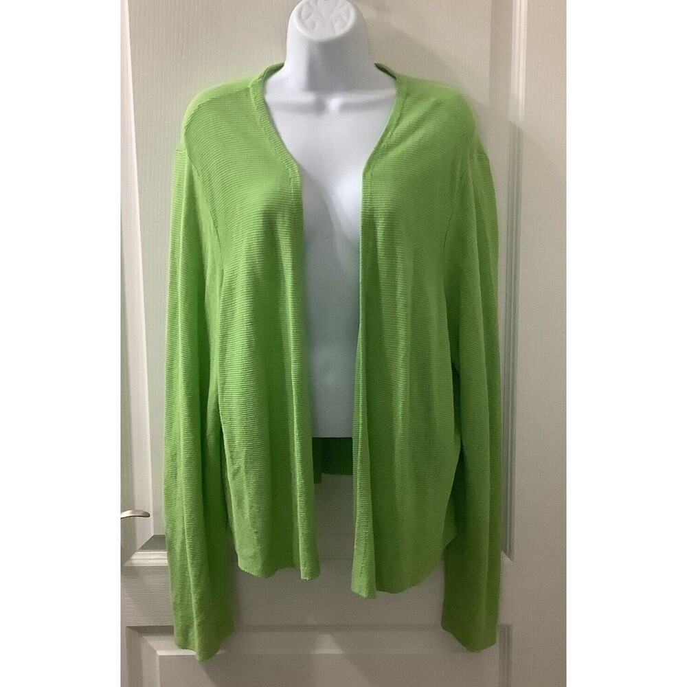 J Jill Cardigan Womens XL Open Linen Blend Green Classic